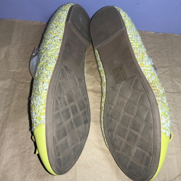 Kurt Geiger Esme Ballet flats yellow Tweed cap toe bow Sz 38.5 (8) - Picture 3 of 6